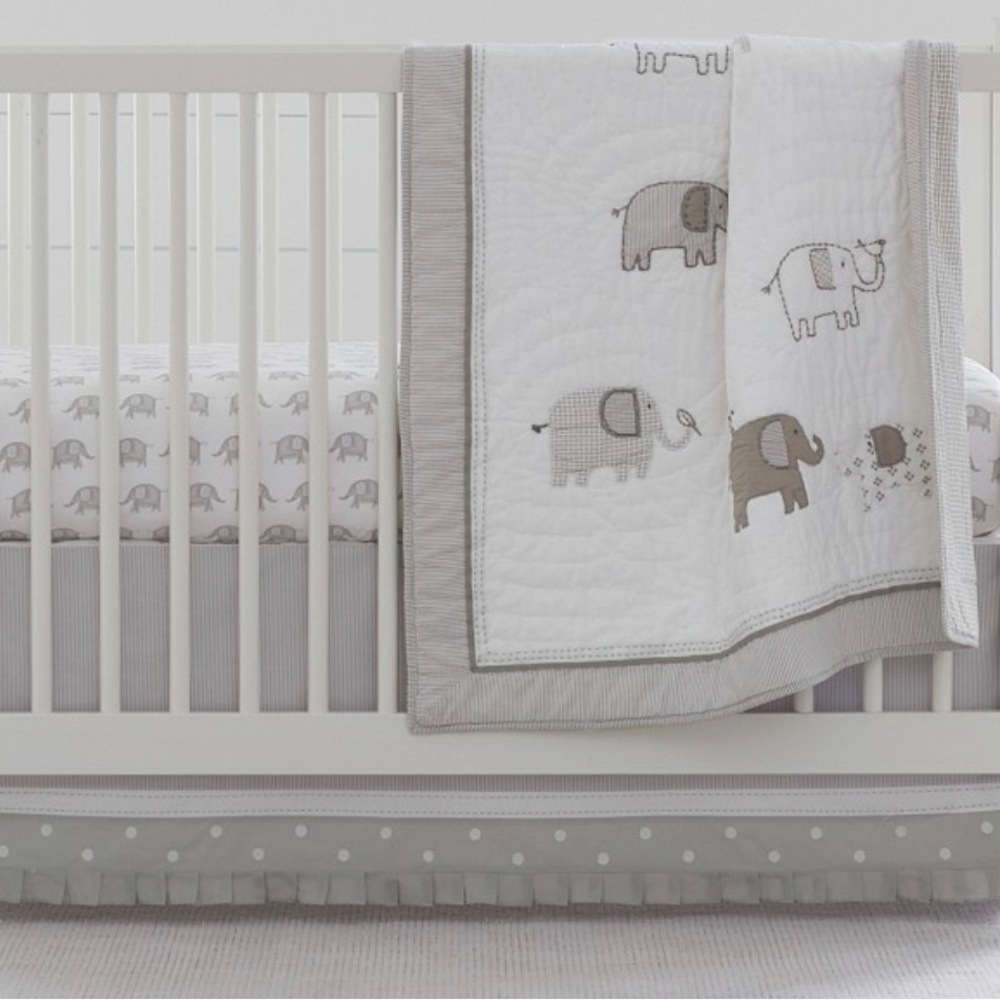 Pottery Barn Kids, Taylor, baby quilt, pillow sham, and dust ruffle
